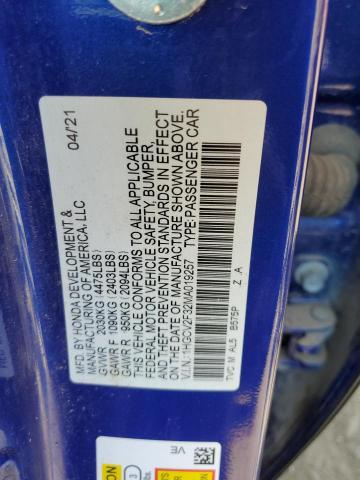 1HGCV2F32MA019257 - 2021 HONDA ACCORD SPORT BLUE photo 12