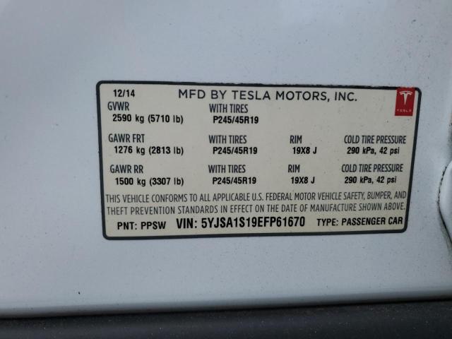 5YJSA1S19EFP61670 - 2014 TESLA MODEL S WHITE photo 13