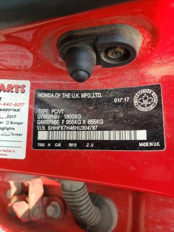 SHHFK7H46HU304787 - 2017 HONDA CIVIC SPORT 红色 照片 12