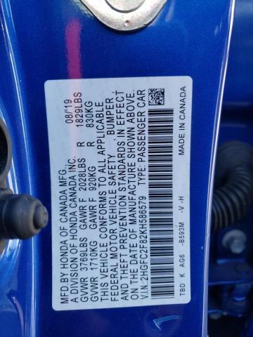 2HGFC2F82KH586579 - 2019 HONDA CIVIC SPORT 蓝色 照片 12