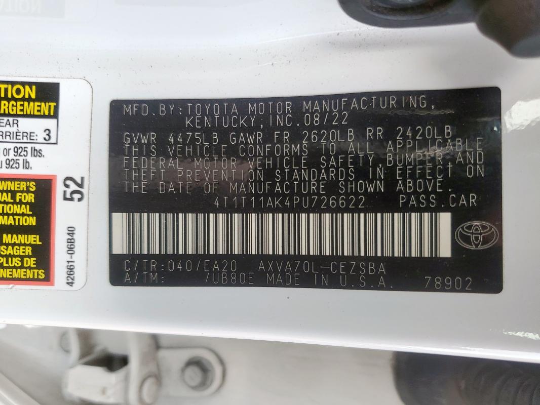 4T1T11AK4PU726622 - 2023 TOYOTA CAMRY SE NIGHT SHADE WHITE photo 12