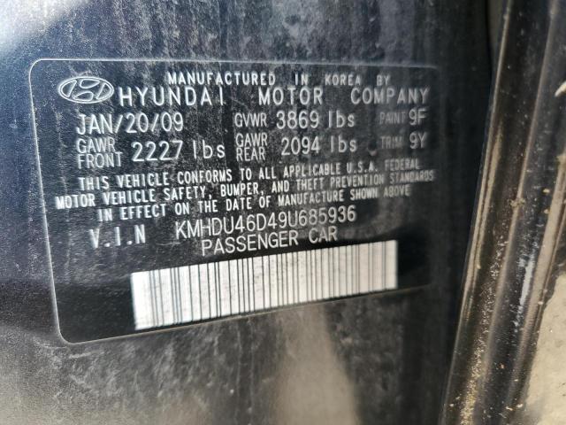 KMHDU46D49U685936 - 2009 HYUNDAI ELANTRA GLS BLACK photo 12