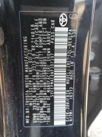 5YFEPMAE8NP307397 - 2022 TOYOTA COROLLA LE BLACK photo 12