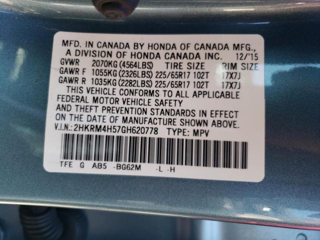 2HKRM4H57GH620778 - 2016 HONDA CR-V EX Теңіз көгі фото 12
