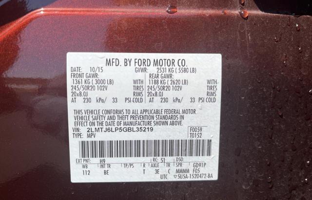 2LMTJ6LP5GBL35219 - 2016 LINCOLN MKX RESERVE BURGUNDY photo 10