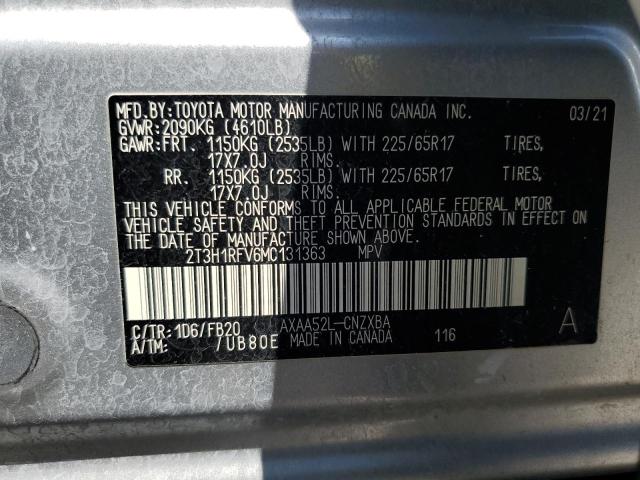 2T3H1RFV6MC131363 - 2021 TOYOTA RAV4 LE SILVER photo 13