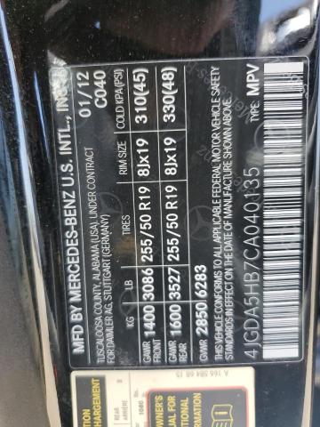 4JGDA5HB7CA040135 - 2012 MERCEDES-BENZ ML 350 4MATIC BLACK photo 14