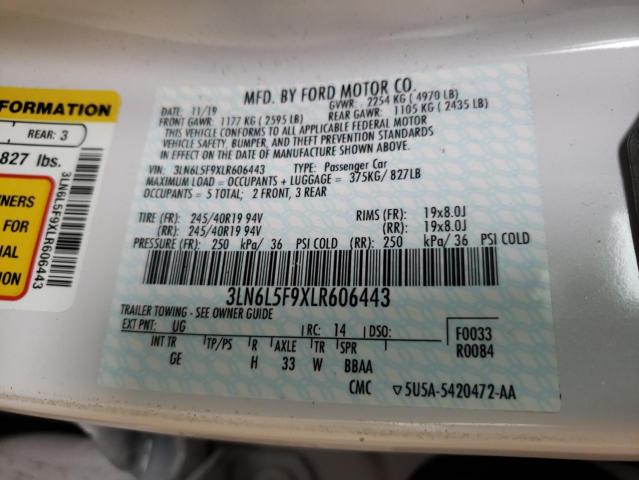 3LN6L5F9XLR606443 - 2020 LINCOLN MKZ RESERVE თეთრი ფოტო 13