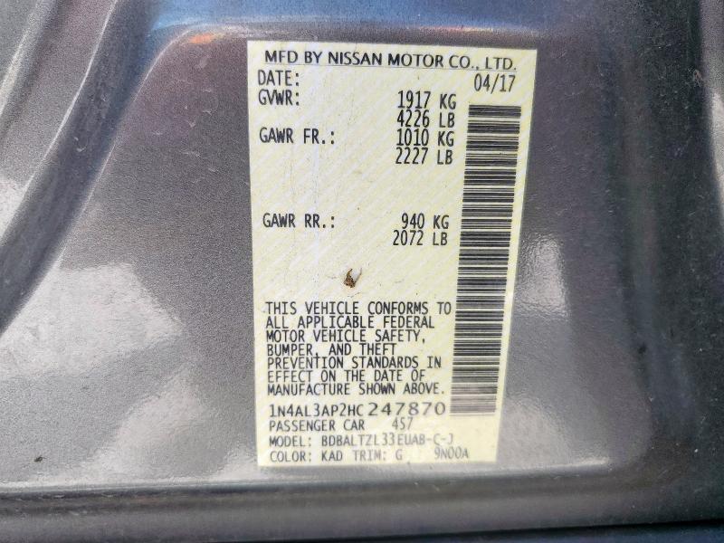 1N4AL3AP2HC247870 - 2017 NISSAN ALTIMA 2.5 GRAY photo 12