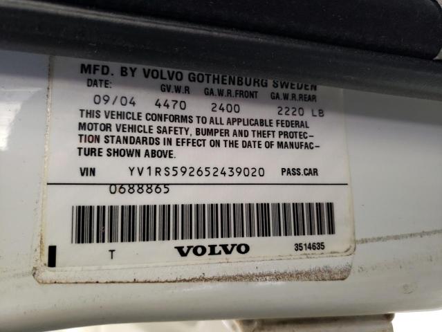 YV1RS592652439020 - 2005 VOLVO S60 2.5T WHITE photo 13