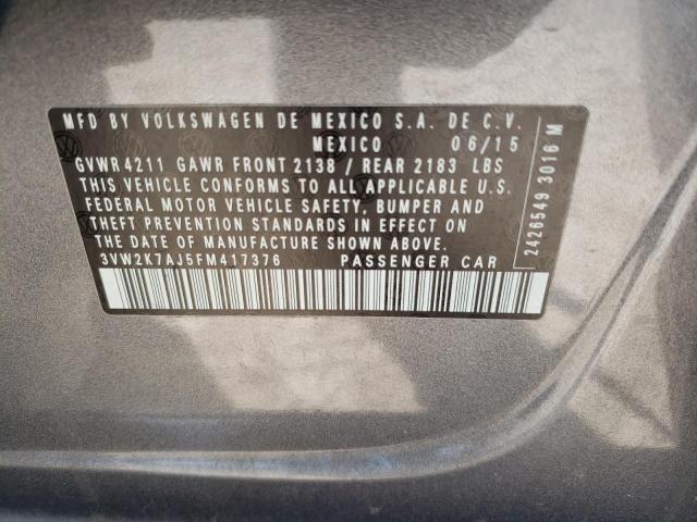 3VW2K7AJ5FM417376 - 2015 VOLKSWAGEN JETTA BASE 灰色 照片 12