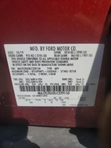 MAJ3S2GE0LC329150 - 2020 FORD ECOSPORT SE RED photo 12