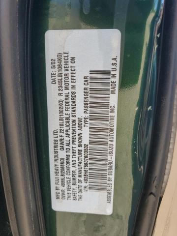 4S3BH675937603532 - 2003 SUBARU LEGACY OUTBACK AWP 绿色 照片 12