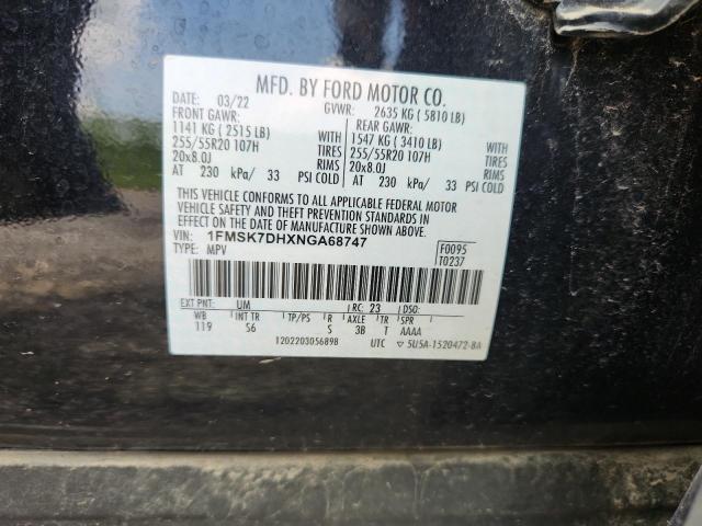 1FMSK7DHXNGA68747 - 2022 FORD EXPLORER XLT 黑色 照片 13