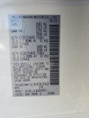 5N1AR2MM7DC689392 - 2013 NISSAN PATHFINDER S თეთრი ფოტო 13