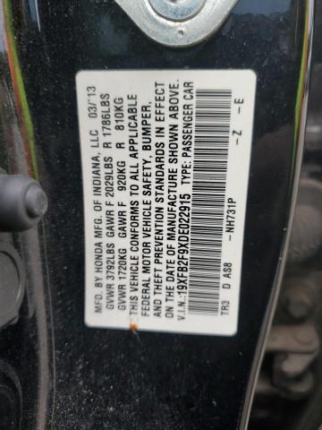 19XFB2F9XDE022915 - 2013 HONDA CIVIC EXL 黑色 照片 12