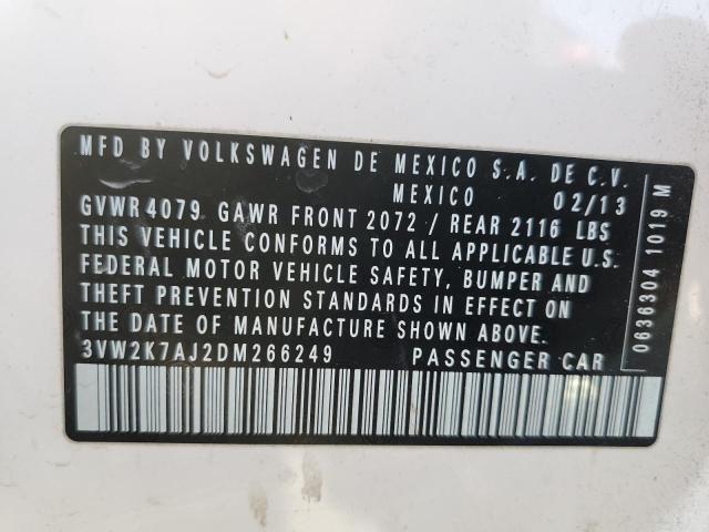 3VW2K7AJ2DM266249 - 2013 VOLKSWAGEN JETTA BASE WHITE photo 12