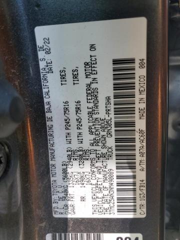 3TMCZ5AN3NM490089 - 2022 TOYOTA TACOMA DOUBLE CAB GRAY photo 12