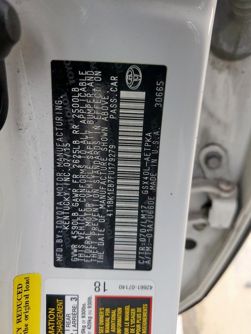 4T1BK1EB7FU179279 - 2015 TOYOTA AVALON XLE WHITE photo 12