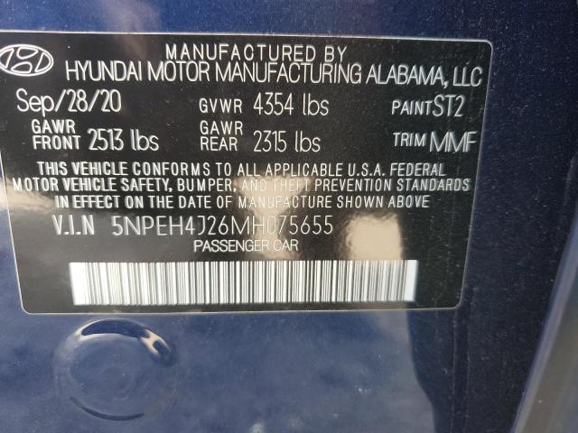 5NPEH4J26MH075655 - 2021 HYUNDAI SONATA LIMITED BLUE photo 12