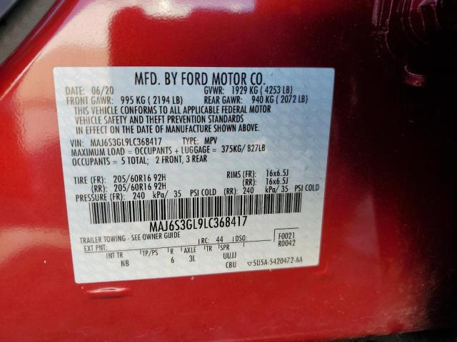 MAJ6S3GL9LC368417 - 2020 FORD ECOSPORT SE RED photo 13