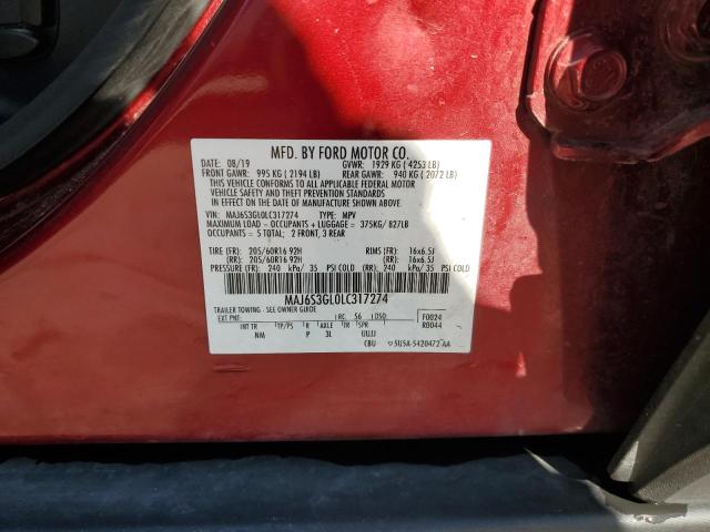 MAJ6S3GL0LC317274 - 2020 FORD ECOSPORT SE RED photo 13