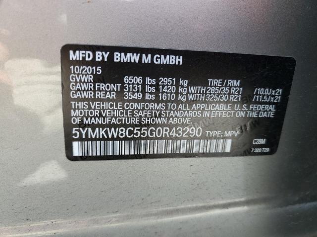 5YMKW8C55G0R43290 - 2016 BMW X6 M SILVER photo 13