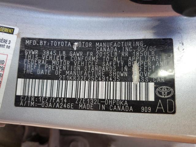 2T1KR32E25C491435 - 2005 TOYOTA COROLLA MA XR SILVER photo 12