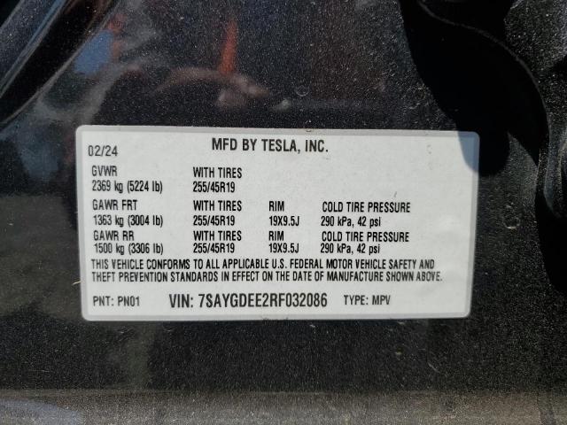 7SAYGDEE2RF032086 - 2024 TESLA MODEL Y GRAY photo 13