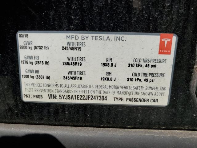 5YJSA1E22JF247304 - 2018 TESLA MODEL S BLACK photo 12