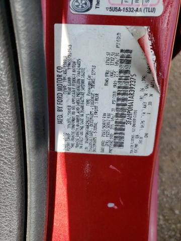 3FAHP0HA1AR392375 - 2010 FORD FUSION SE RED photo 12