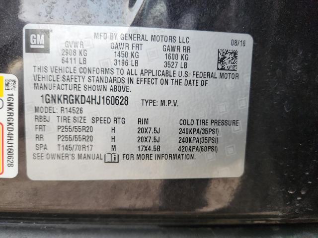 1GNKRGKD4HJ160628 - 2017 CHEVROLET TRAVERSE LT CHARCOAL photo 14