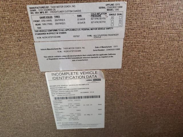 4UZACJDT2FCGX2086 - 2015 FREIGHTLINER CHASSIS XC ორფეროვანი ფოტო 10