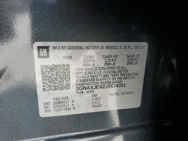 3GNAXJEV2JS624331 - 2018 CHEVROLET EQUINOX LT CHARCOAL photo 13