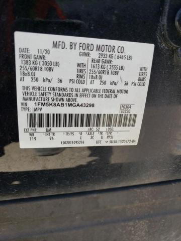 1FM5K8AB1MGA43298 - 2021 FORD EXPLORER POLICE INTERCEPTOR BLACK photo 12