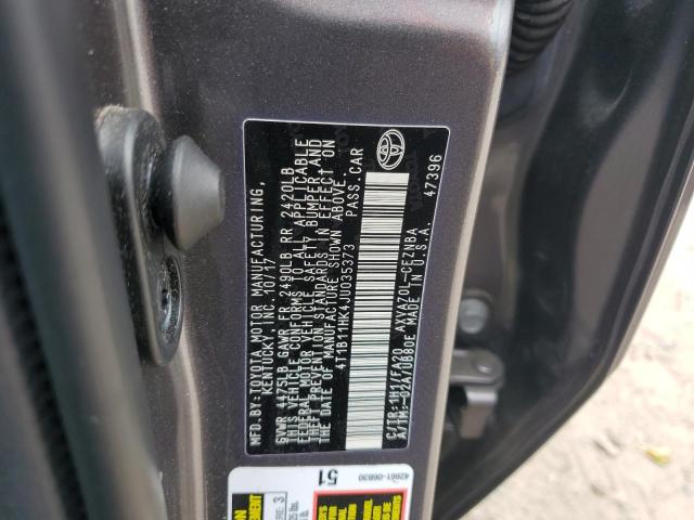 4T1B11HK4JU035373 - 2018 TOYOTA CAMRY L 灰色 照片 12