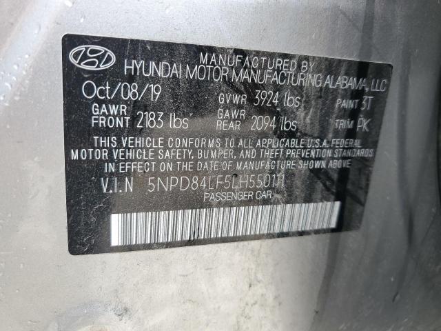 5NPD84LF5LH550111 - 2020 HYUNDAI ELANTRA SEL SILVER photo 12