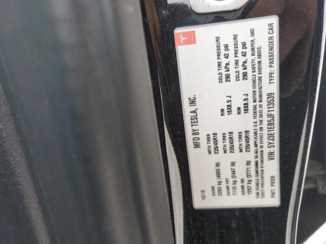 5YJ3E1EB5JF113539 - 2018 TESLA MODEL 3 BLACK photo 12