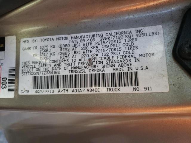 5TETX22N77Z334162 - 2007 TOYOTA TACOMA ACCESS CAB თაფლისფერი ფოტო 10