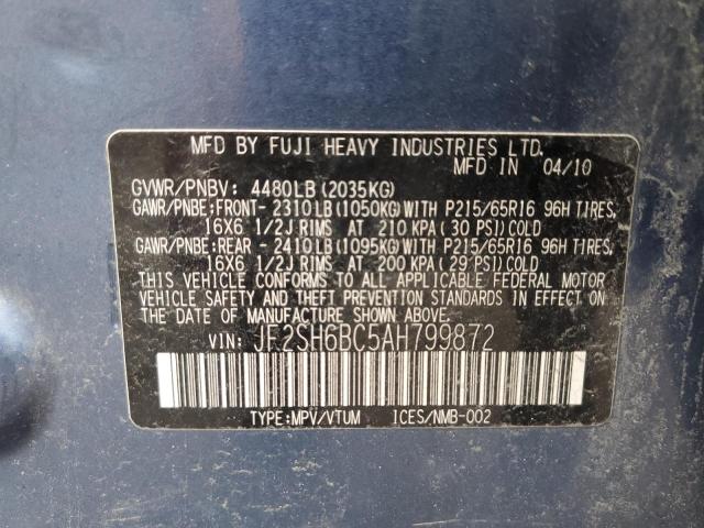 JF2SH6BC5AH799872 - 2010 SUBARU FORESTER XS Синій фото 13