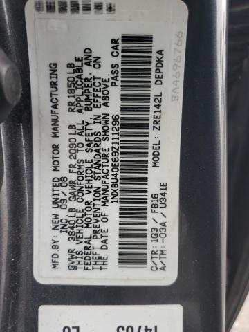 1NXBU40E69Z111296 - 2009 TOYOTA COROLLA BASE ნაცრისფერი ფოტო 12