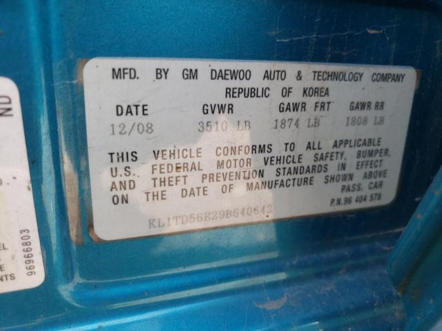 KL1TD56E29B640642 - 2009 CHEVROLET AVEO LS 蓝色 照片 12