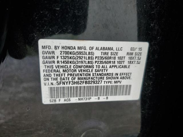 5FNYF3H62FB029327 - 2015 HONDA PILOT EXL BLACK photo 14