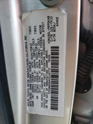 5TEGN92N43Z149772 - 2003 TOYOTA TACOMA DOUBLE CAB PRERUNNER SILVER photo 13