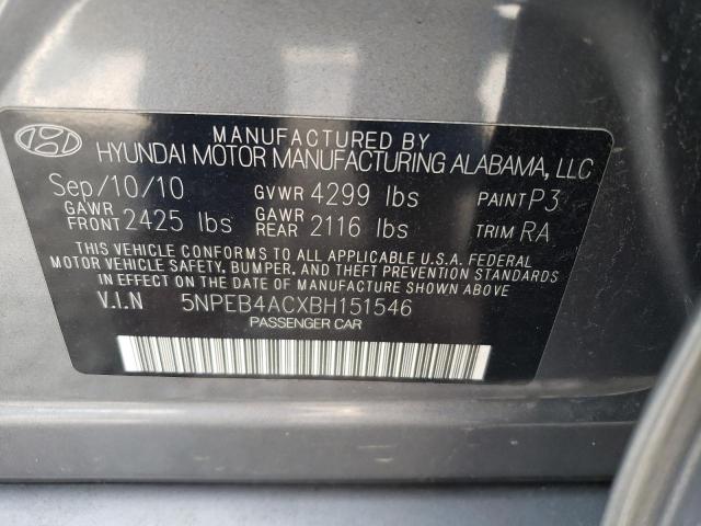 5NPEB4ACXBH151546 - 2011 HYUNDAI SONATA GLS SILVER photo 12