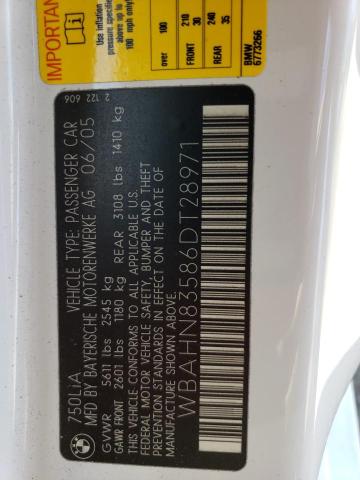 WBAHN83586DT28971 - 2006 BMW 7 SERIES LI WHITE photo 12
