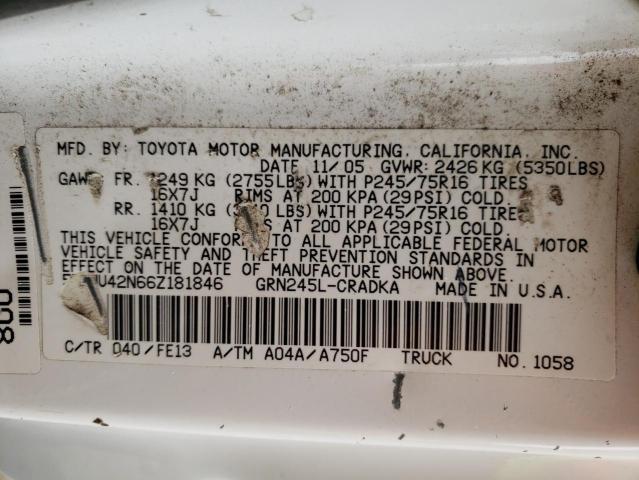 5TEUU42N66Z181846 - 2006 TOYOTA TACOMA ACCESS CAB Ақ фото 12