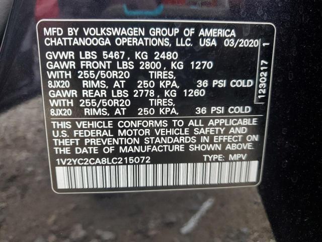1V2YC2CA8LC215072 - 2020 VOLKSWAGEN ATLAS CROS SE BLACK photo 12