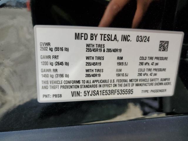 5YJSA1E53RF535595 - 2024 TESLA MODEL S Negro foto 12