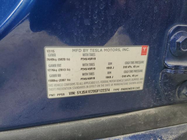 5YJSA1E20GF122374 - 2016 TESLA MODEL S Көк фото 13